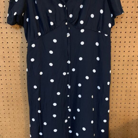 Old Navy Polkadot Maxi Dress Short‎ Sleeves XXL Black & White Retro Twee FLAW - Picture 3 of 9